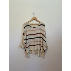 Lavender J Oversized Striped Beach Sweater in Cream, Pink, and Brown